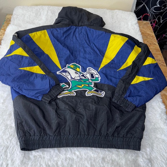 Vtg APEX ONE Notre Dame Fighting Irish Jacket Mens L G Blue Yellow sharktooth - Picture 5 of 5